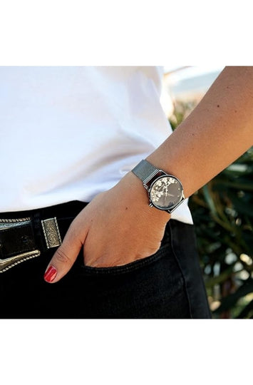 Women's Mesh Bracelet Watch with Floral Dial