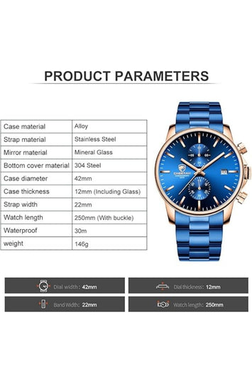 Men's Quartz Chronograph Watch with Stainless Steel Band