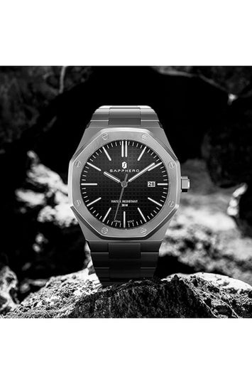 Men's Octagonal Stainless Steel Watch with Date Display