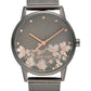 Women's Mesh Bracelet Watch with Floral Dial