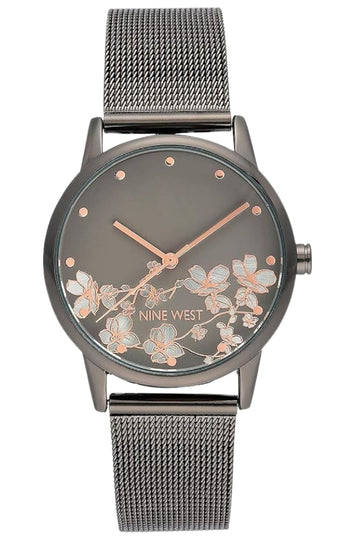 Women's Mesh Bracelet Watch with Floral Dial