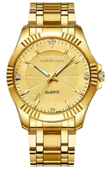 Men's Gold-Tone Stainless Steel Watch with Crystal Hour Markers