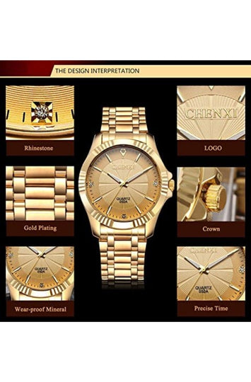 Men's Gold-Tone Stainless Steel Watch with Crystal Hour Markers