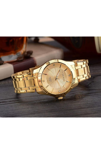 Men's Gold-Tone Stainless Steel Watch with Crystal Hour Markers