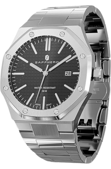 Men's Octagonal Stainless Steel Watch with Date Display