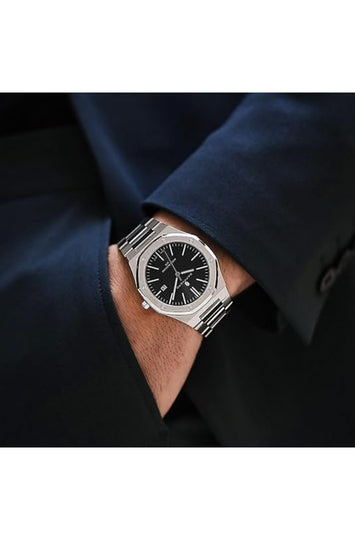 Men's Octagonal Stainless Steel Watch with Date Display