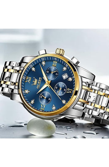 Men's Stainless Steel Chronograph Watch with Date Display