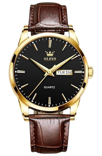 Men's Analog Quartz Watch with Leather Strap