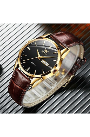 Men's Analog Quartz Watch with Leather Strap