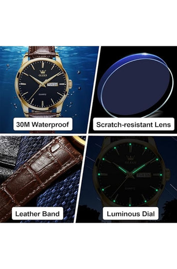Men's Analog Quartz Watch with Leather Strap