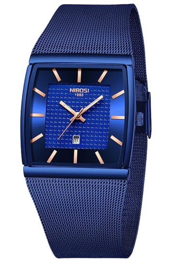Men's Square Analog Quartz Watch with Mesh Steel Band