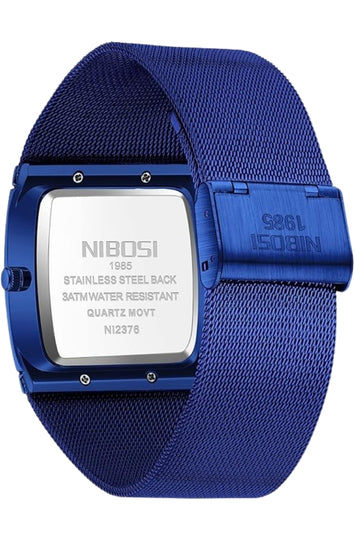 Men's Square Analog Quartz Watch with Mesh Steel Band
