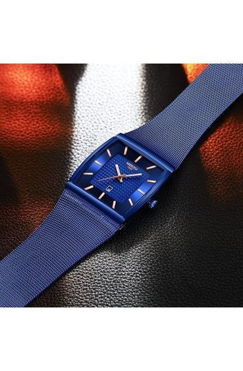 Men's Square Analog Quartz Watch with Mesh Steel Band