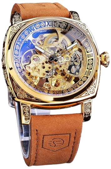 Men's Mechanical Self-Winding Square Watch with Skeleton Design