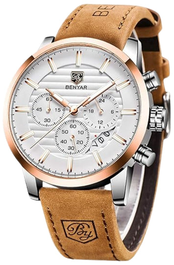Men's Quartz Chronograph Watch with Leather Band