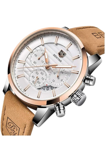 Men's Quartz Chronograph Watch with Leather Band