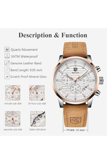 Men's Quartz Chronograph Watch with Leather Band
