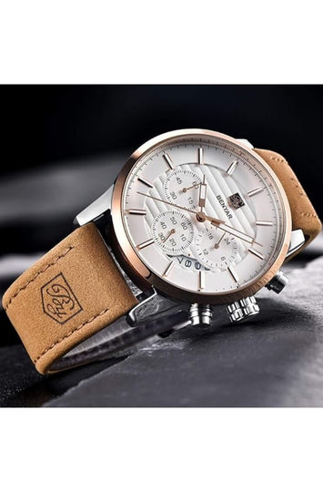 Men's Quartz Chronograph Watch with Leather Band