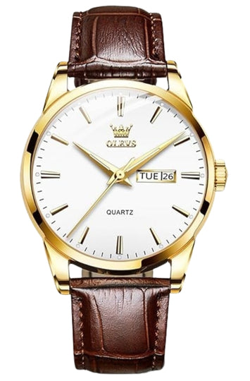 Men's Analog Quartz Watch with Leather Strap