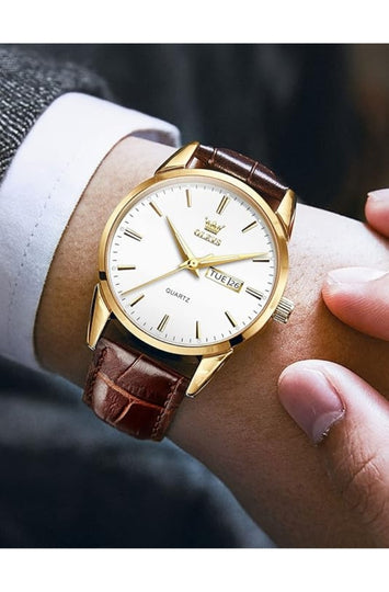 Men's Analog Quartz Watch with Leather Strap