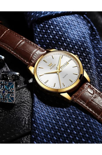 Men's Analog Quartz Watch with Leather Strap