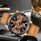 Men's Analog Quartz Chronograph Watch with Leather Strap