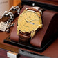 Men's Analog Quartz Watch with Brown Leather Strap