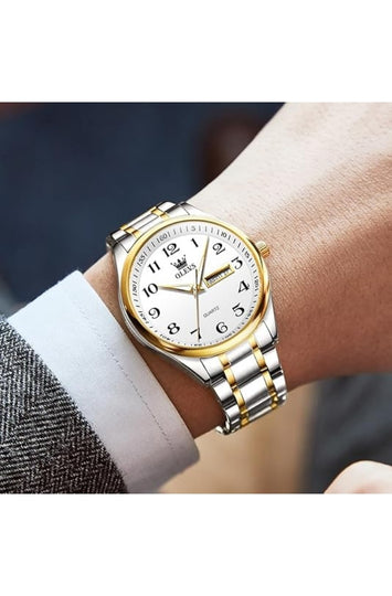 Men's Stainless Steel Analog Quartz Watch with Date Display