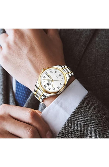 Men's Stainless Steel Analog Quartz Watch with Date Display