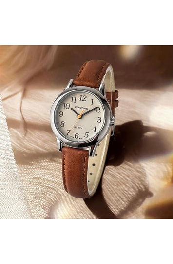 Women's Minimalist Analog Quartz Watch with Leather Strap