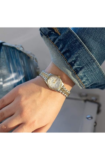 Women's Crystal-Accented Bracelet Watch with Day/Date