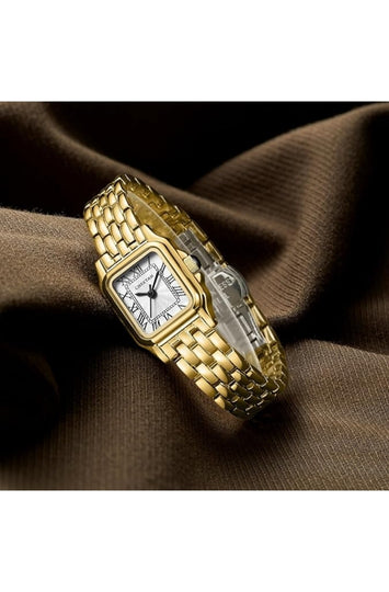 Women's Small Rectangular Gold-Tone Bracelet Watch