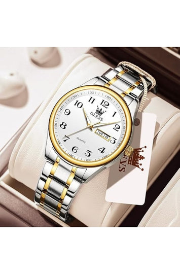 Men's Stainless Steel Analog Quartz Watch with Date Display